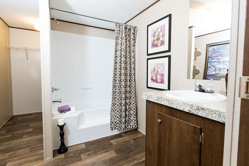 Tru Home Satisfaction model mobile home primary bathroom