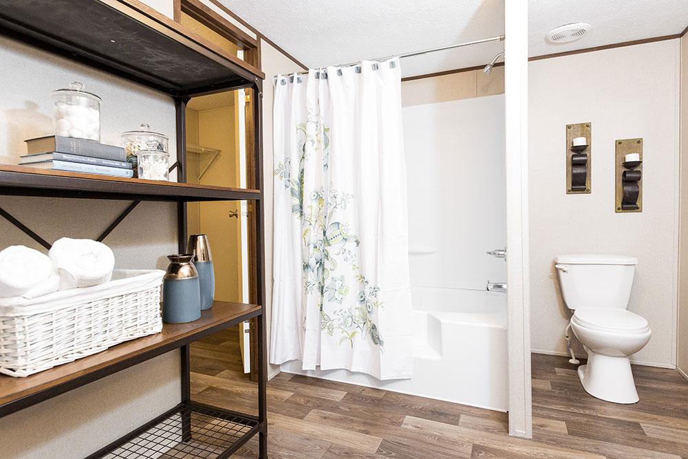 Tru Homes Thrill model mobile home primary bathroom