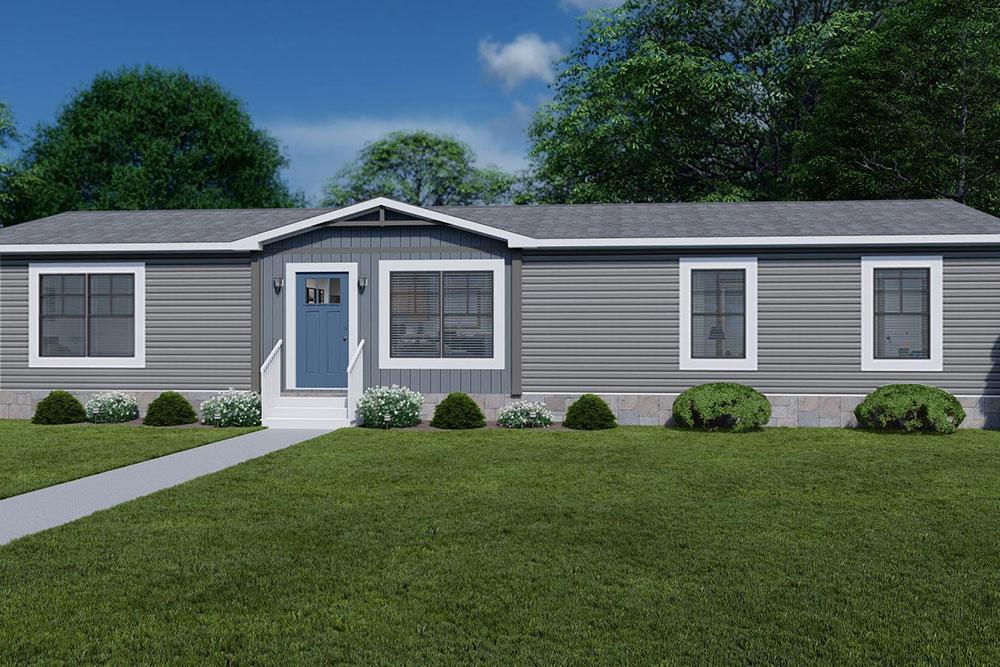 Clayton NXT Model Isabella Mobile Home with Pewter Cast Vinyl Siding and Web Grey Insert with Blue Artisian Door