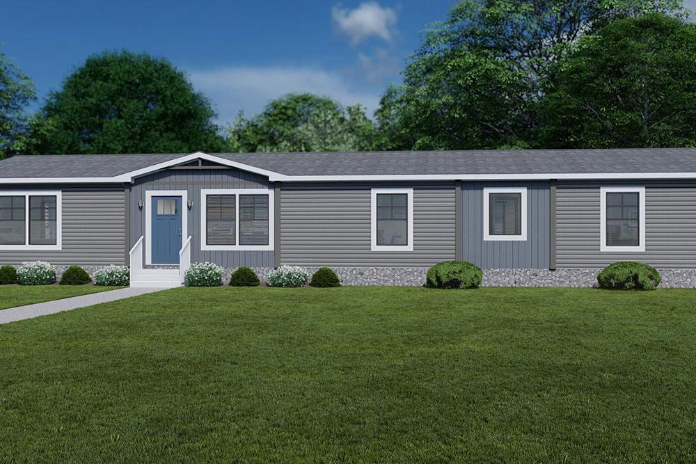 Clayton NXT Model Nellie Mobile Home with Pewter Cast Vinyl Siding and Web Grey Insert with Blue Artisian Door