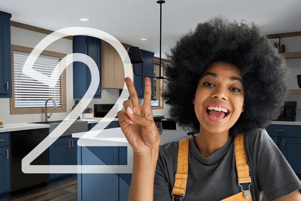 woman in two-bedroom mobile home